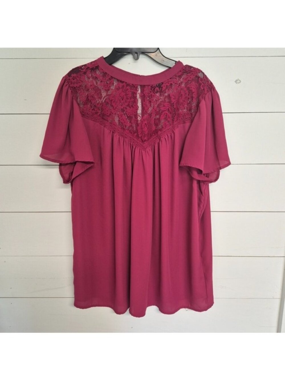 Torrid Womens Burgundy Lace Blouse Short Flutter Sleeves